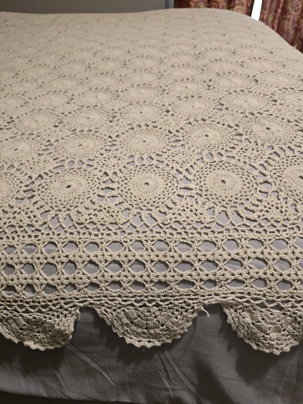 Handmade Crochet Bedspread - Antique White